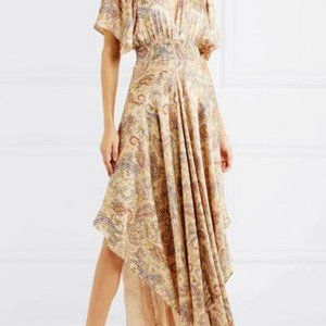 Maje Burn Out Scarf Dress Womens 2 Tan Gold Multicolored Maxi Length Wedding